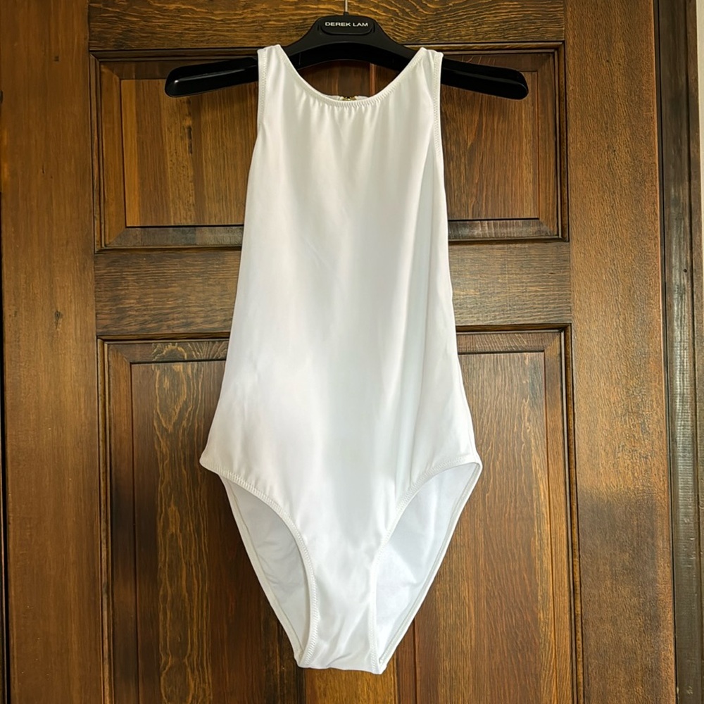 White One-Piece Swimsuit - Classic High Neck